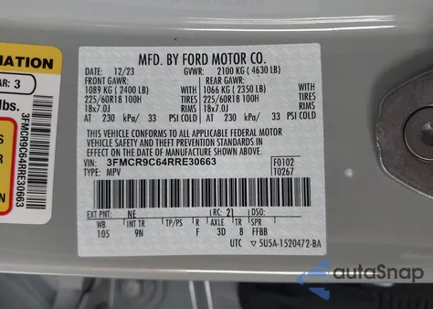 2024 Ford Bronco Sport Outer Banks from USA, damaged, VIN 3FMCR9C64RRE30663